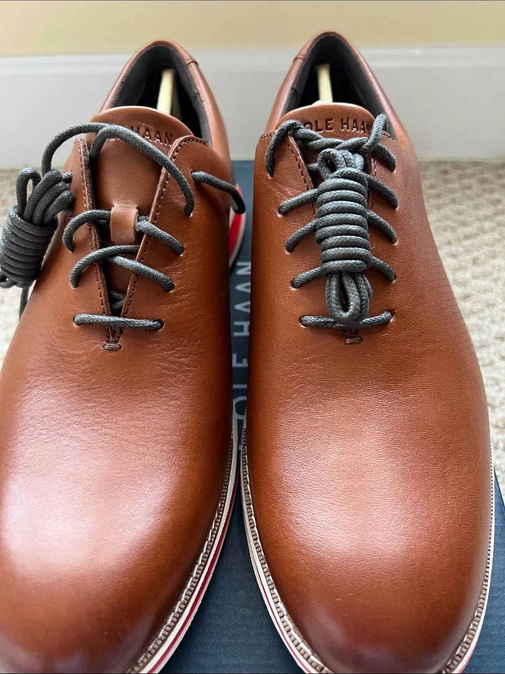 Cole Haan Brown Leather Derby Oxfords with Dark Gray Laces